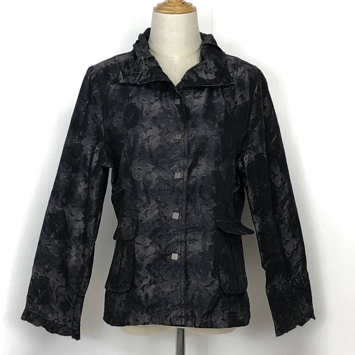 Y0516 極美品 EARTHY MODE アーシーモード レディース トップス ジャケット 長袖 肩パッド 薄手 Lサイズ ブラウン 茶 フリル エレガント 拍卖