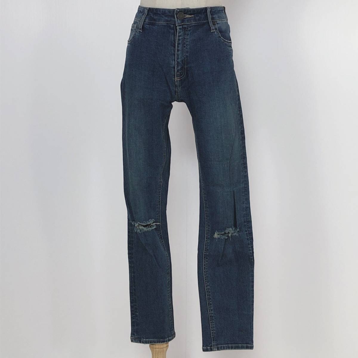 Y0545 Mila Owen ミラ オーウェン レディース ボトムス ジーンズ ロング丈 デニム ダメージ加工 サイズ1 Mサイズ 綿 コットン カジュアル拍卖