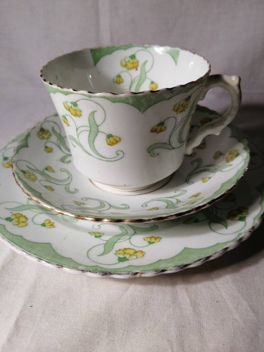 アンティーク カップ&ソーサー ケーキ皿 1920年代 イギリス M&S No756 花柄 紅茶 珈琲 ケーキ アフタヌーンティー 46CS58k1 拍卖