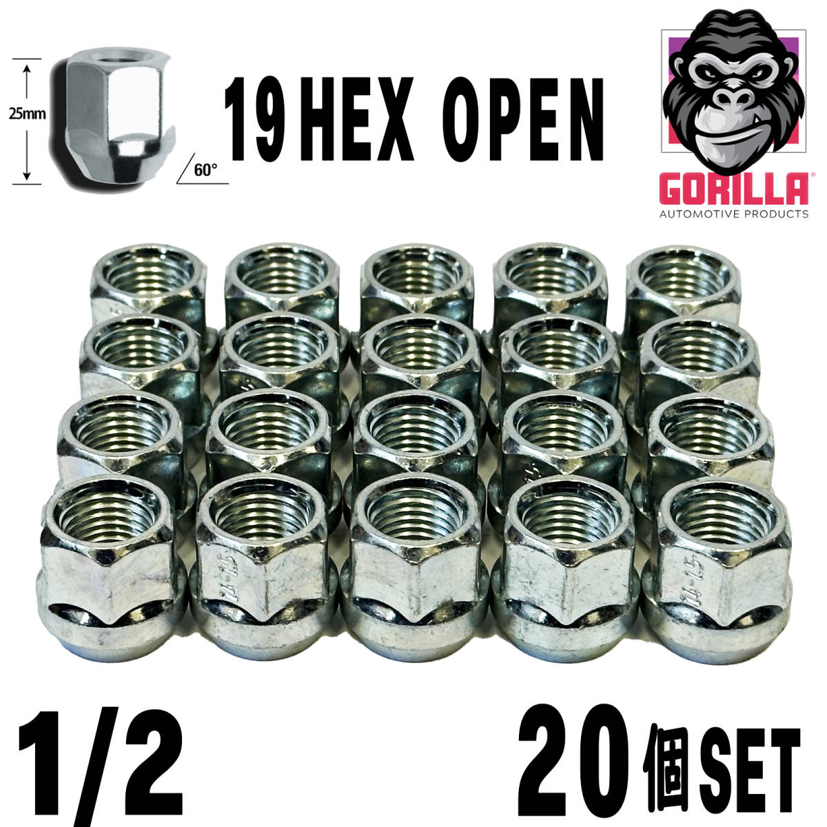送料無料 1/2【20個セット】貫通ナット 19HEX 19ミリ ホイールナット ジープ JKラングラー TJラングラー YJラングラー XJチェロキー拍卖