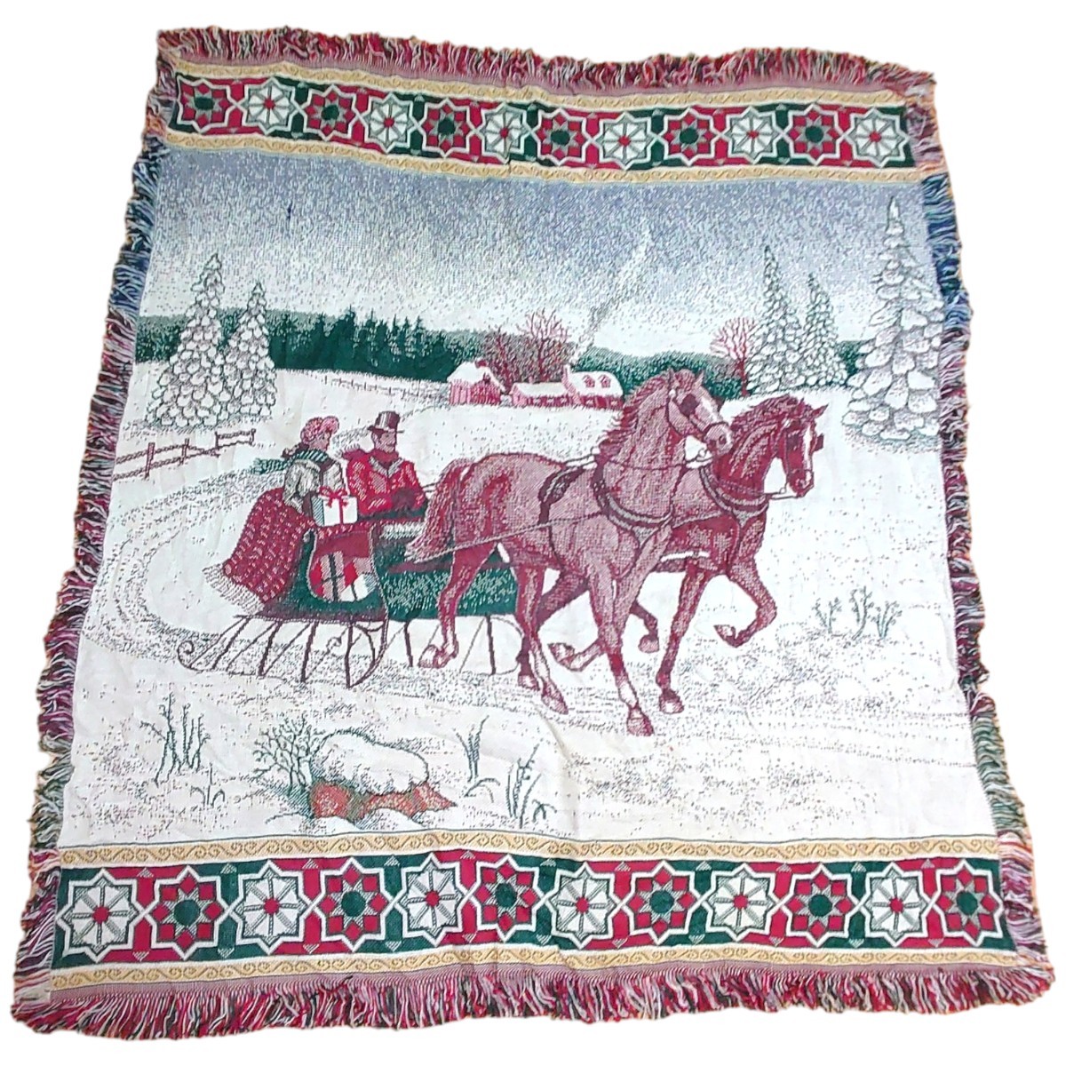 vintageラグ カーペット マルチカバー、馬車、ソリ、ホース、雪 420拍卖