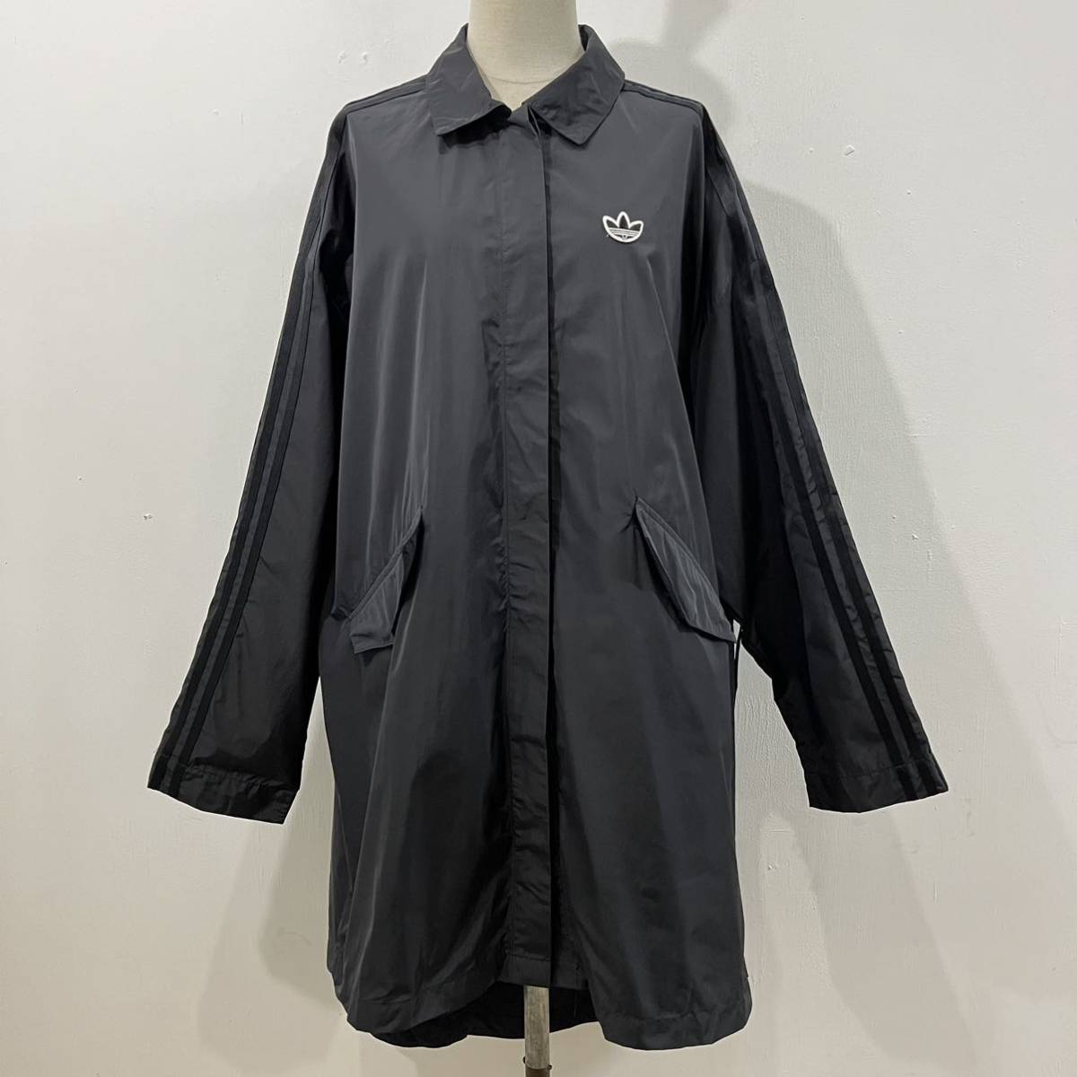 adidas オーバーサイズ シャツコート ブルゾン スナップボタン トレフォイル ワンポイント 黒 アディダス【レターパックプラス郵送可】B拍卖
