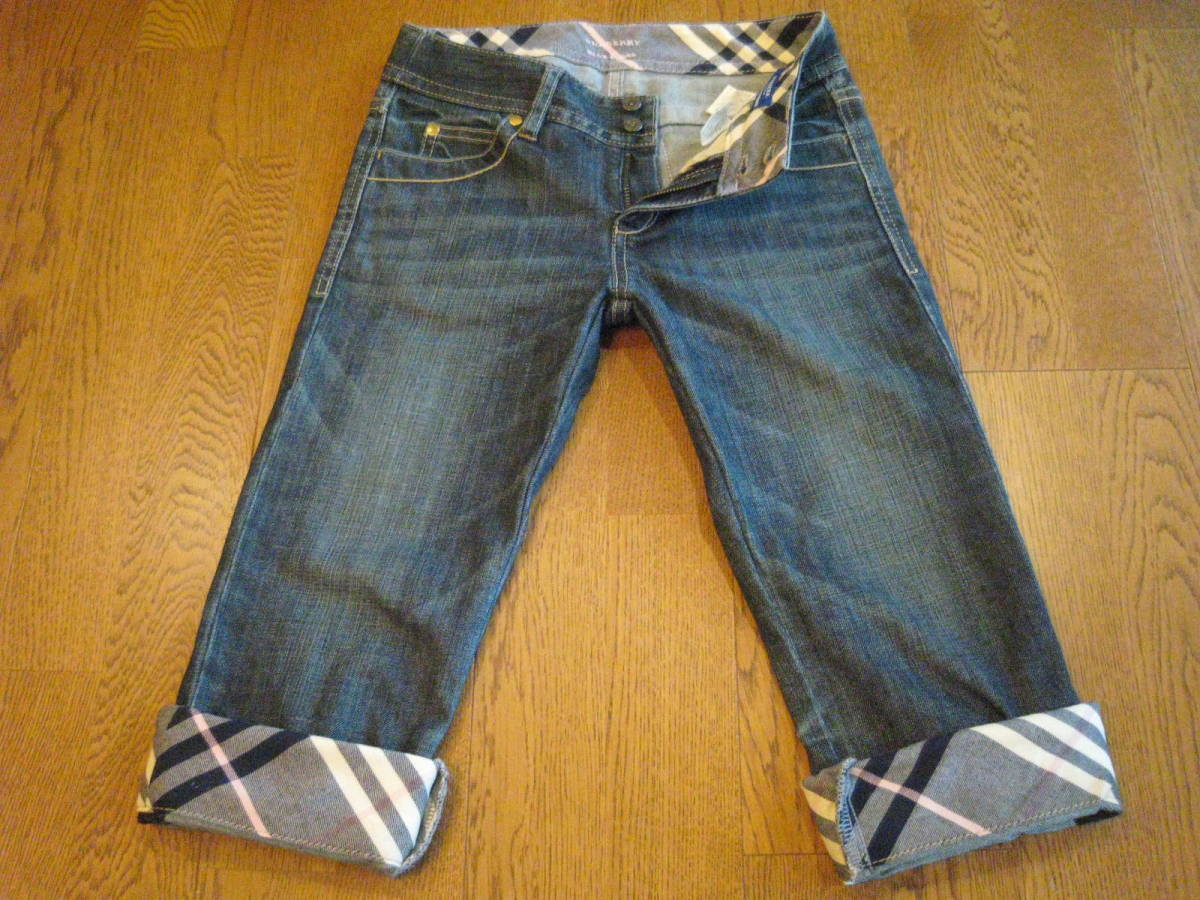 バーバリーブルーレーベル 美品 裏地チェック デニムクロップドパンツ 23 a808拍卖