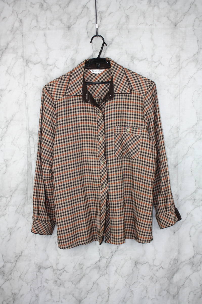 Venticello ボタンシャツ チェック柄ブラウン M~Lサイズ拍卖