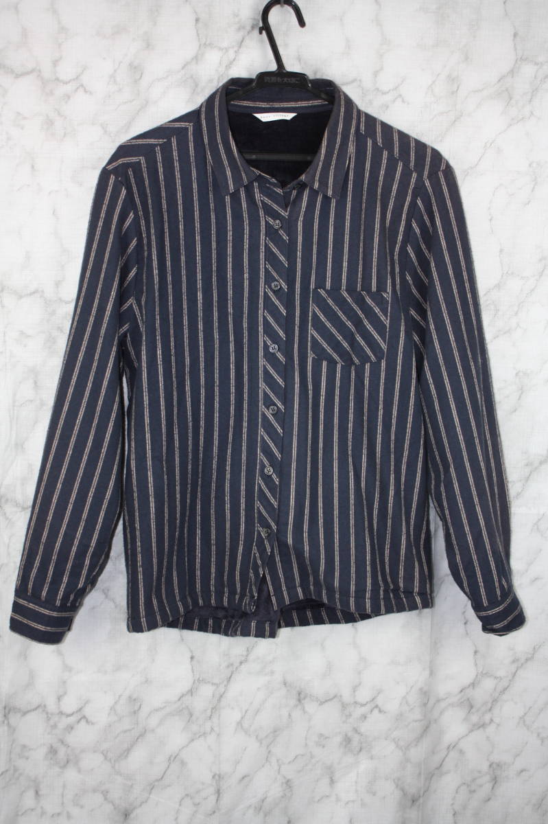 knox village ノックスビレッジ ストライプシャツ 裏起毛 ネイビー LLサイズ拍卖