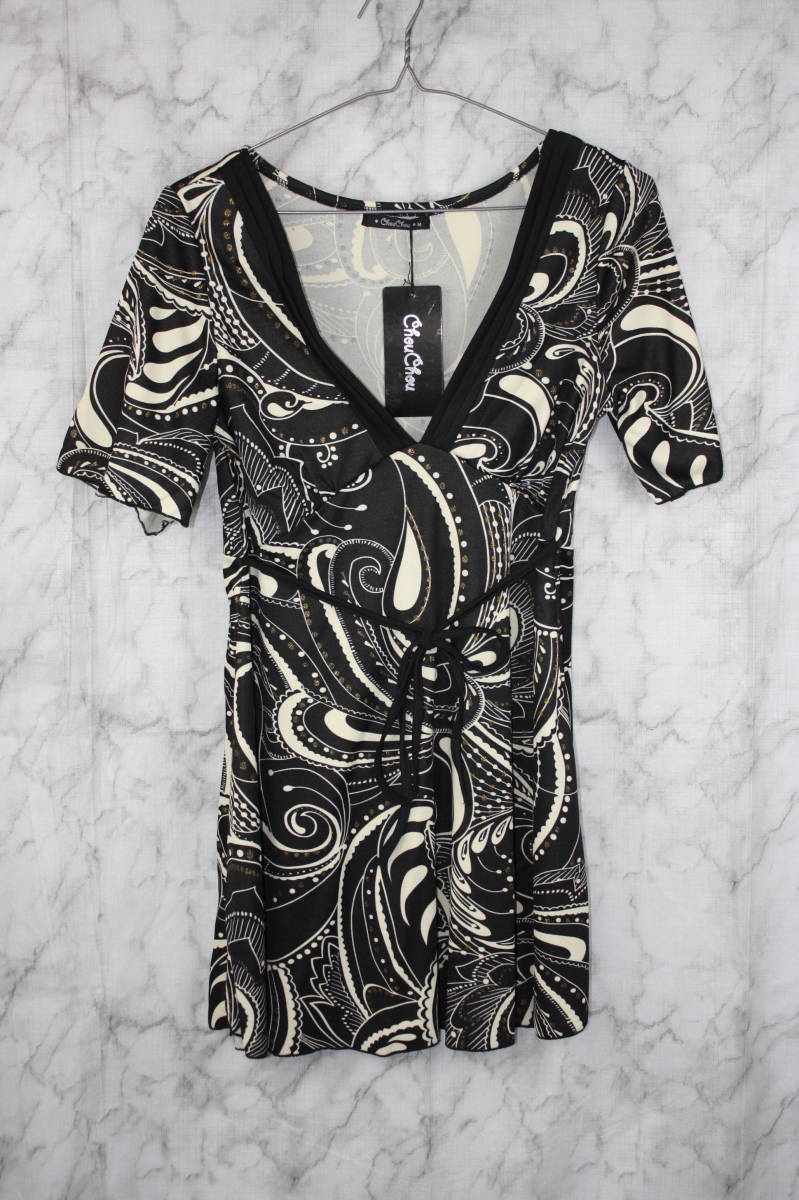 ChouChou シュシュ 総柄ミニワンピース チュニック ブラック Mサイズ タグ付き拍卖