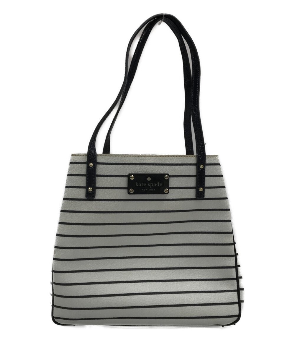 $ 美品 $ ■ ケイトスペード ■ kate spade ■ ボーダー柄 PVC レザー素材・ トートバッグ ■ ホワイト系×濃紺 ■ 肩掛け可能 ■ 送料無料拍卖