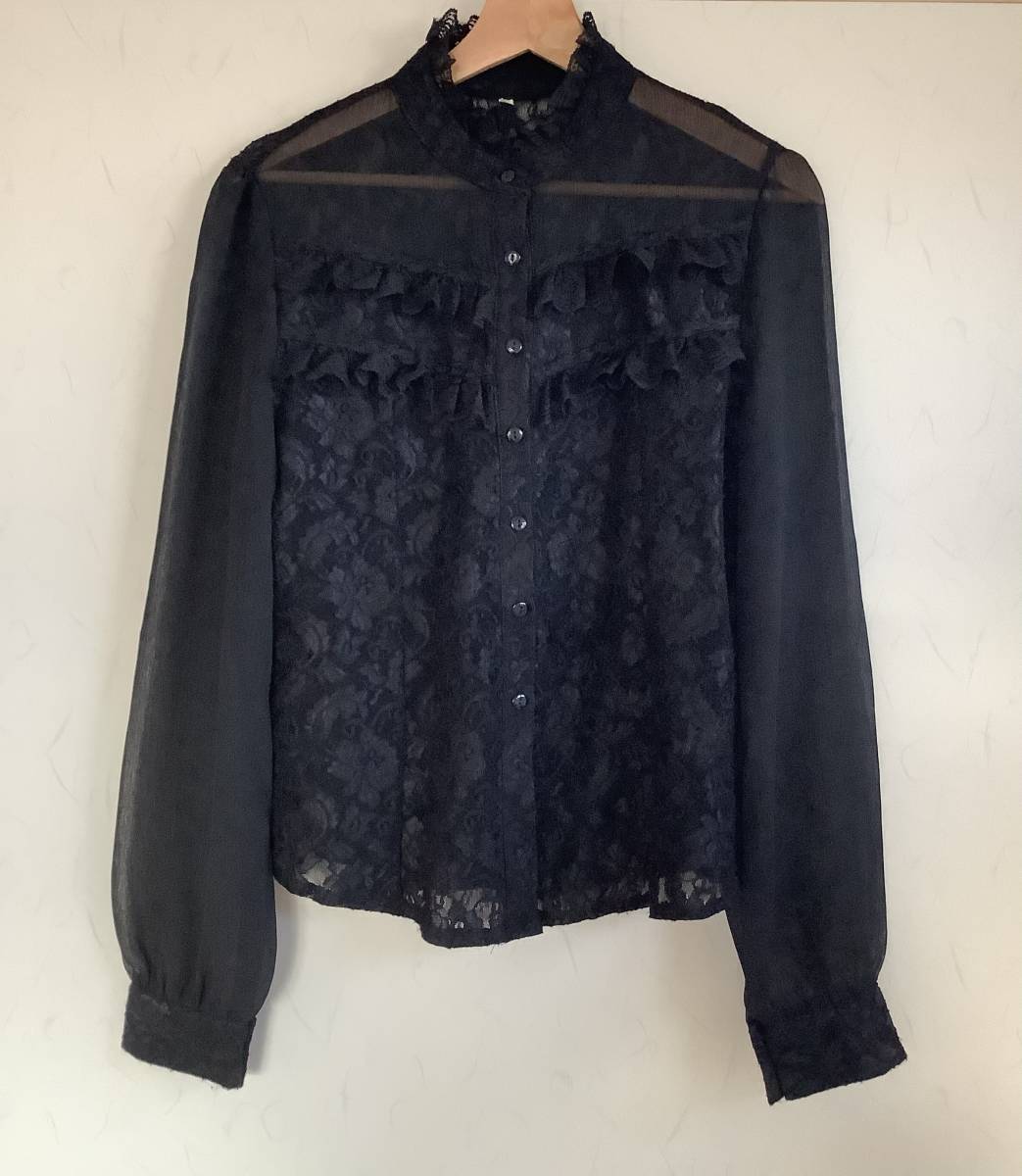 【美品】 レディース ブラウス 長袖 レースM〜Lサイズ ブラック 黒 シースルー拍卖