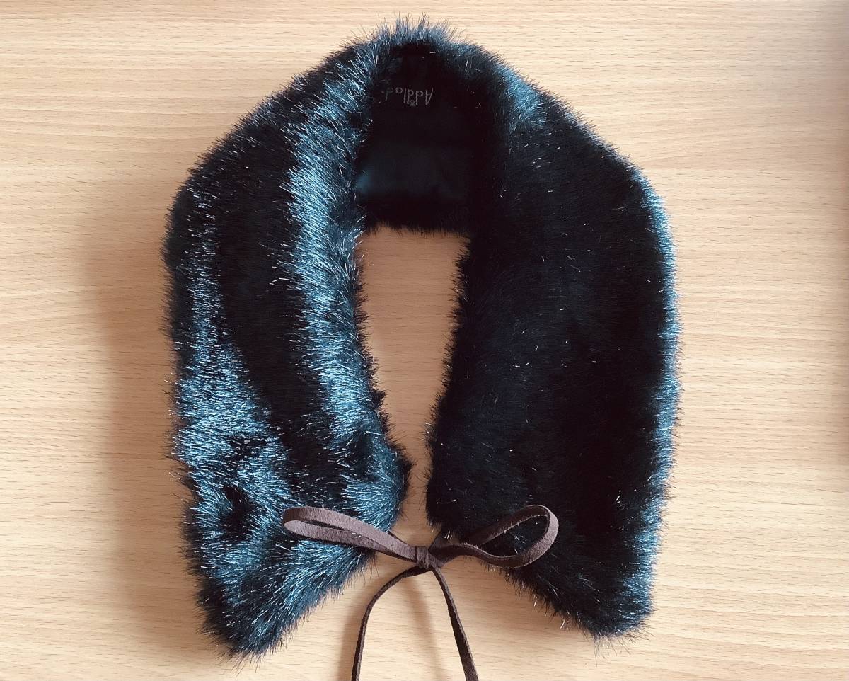 【美品】付け襟 つけ襟 フェイクファー 黒 ブラック 首温かい 拍卖