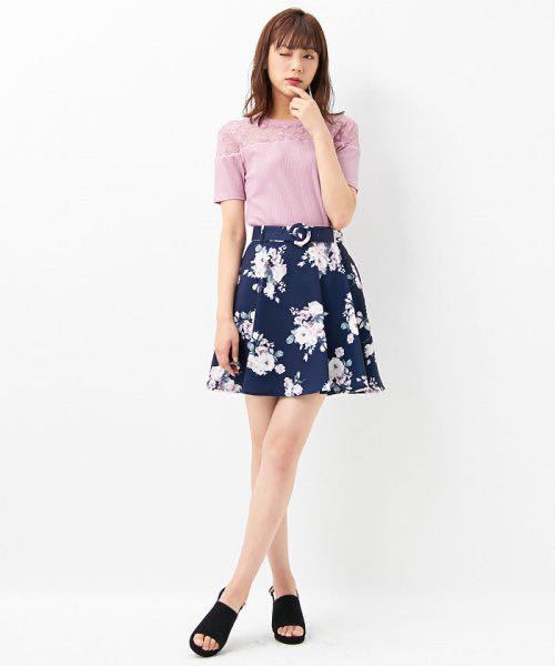 イング 花柄フレアスカート ネイビー Mサイズ INGNI拍卖
