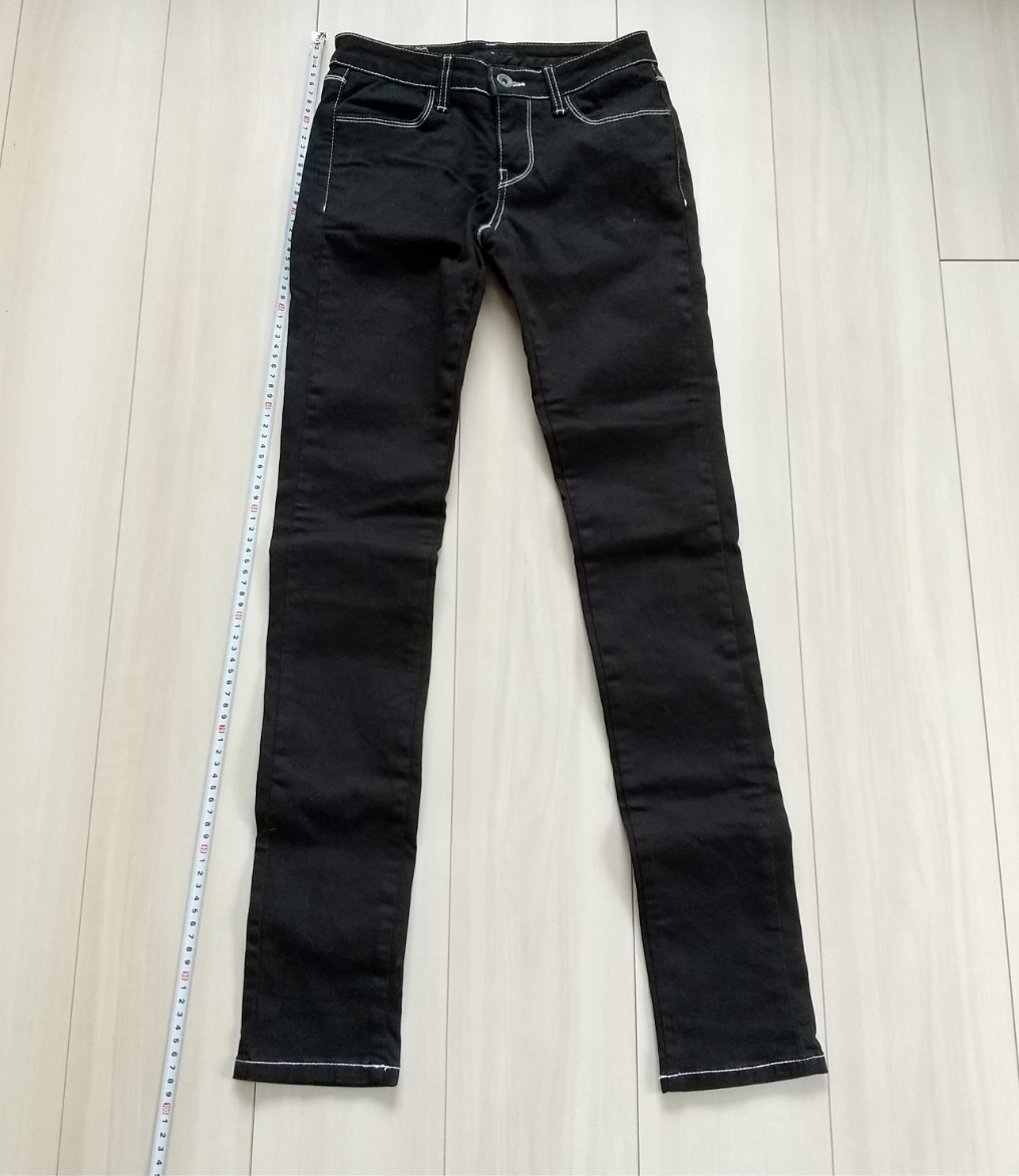 ●(150)INDIMARK ホワイトステッチ スキニーブラックジーンズ拍卖