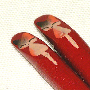 ★かわいい♪ねこの木製布貼箸 朱 15cm ★送料無料★拍卖
