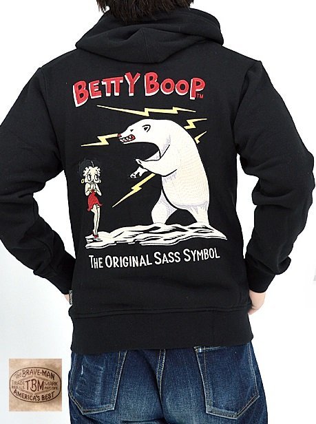 BR×BETTYコラボ 裏毛フルジップスウェットパーカー◆The BRAVE-MAN ブラックXXLサイズ BBB-2405 ブレイブマン ベティーちゃん アラスカ拍卖