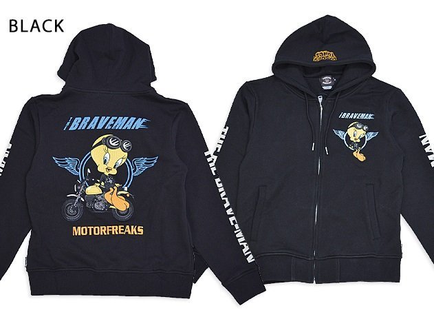 BR×LOONEYコラボ 裏毛フルジップスウェットパーカー◆The BRAVE-MAN ブラックLサイズ LTB-2403 ブレイブマン 刺繍 ルーニー拍卖