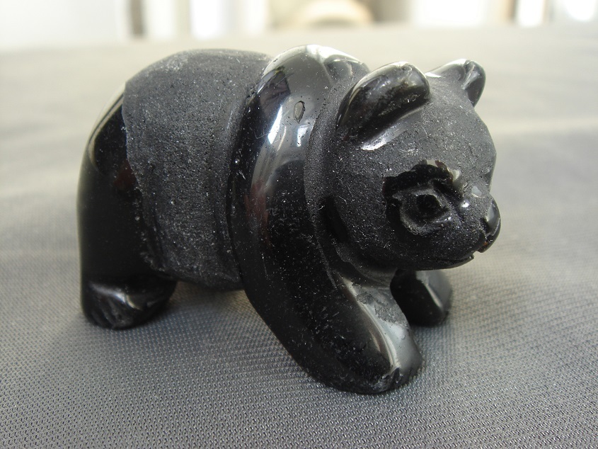 ☆風水お守り,超かわいい!天然火山黒曜石オブシディアン彫刻「パンダ」置物☆大2拍卖