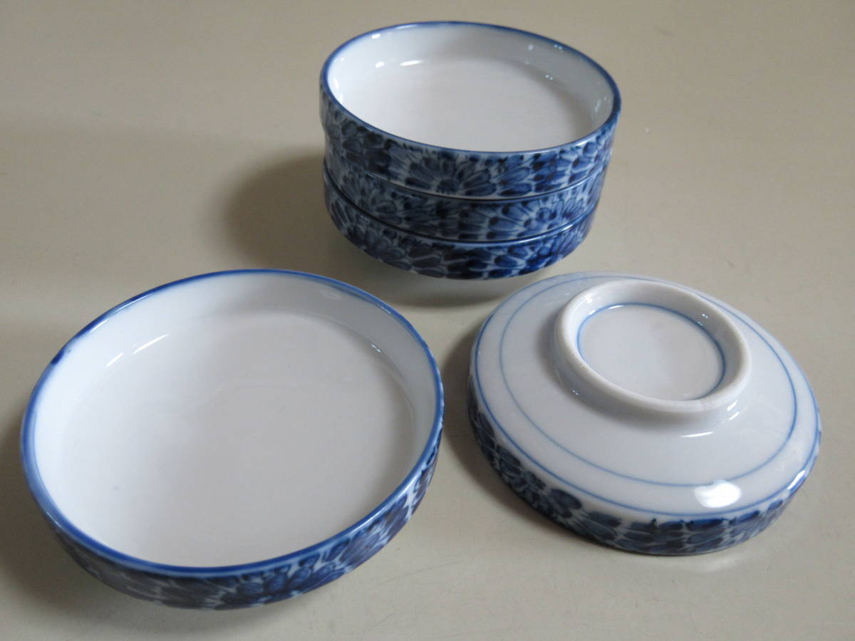 R6 01★昭和レトロ 染付 小皿 豆皿 直径:約8cm 5枚 しょう油皿 和食器 拍卖