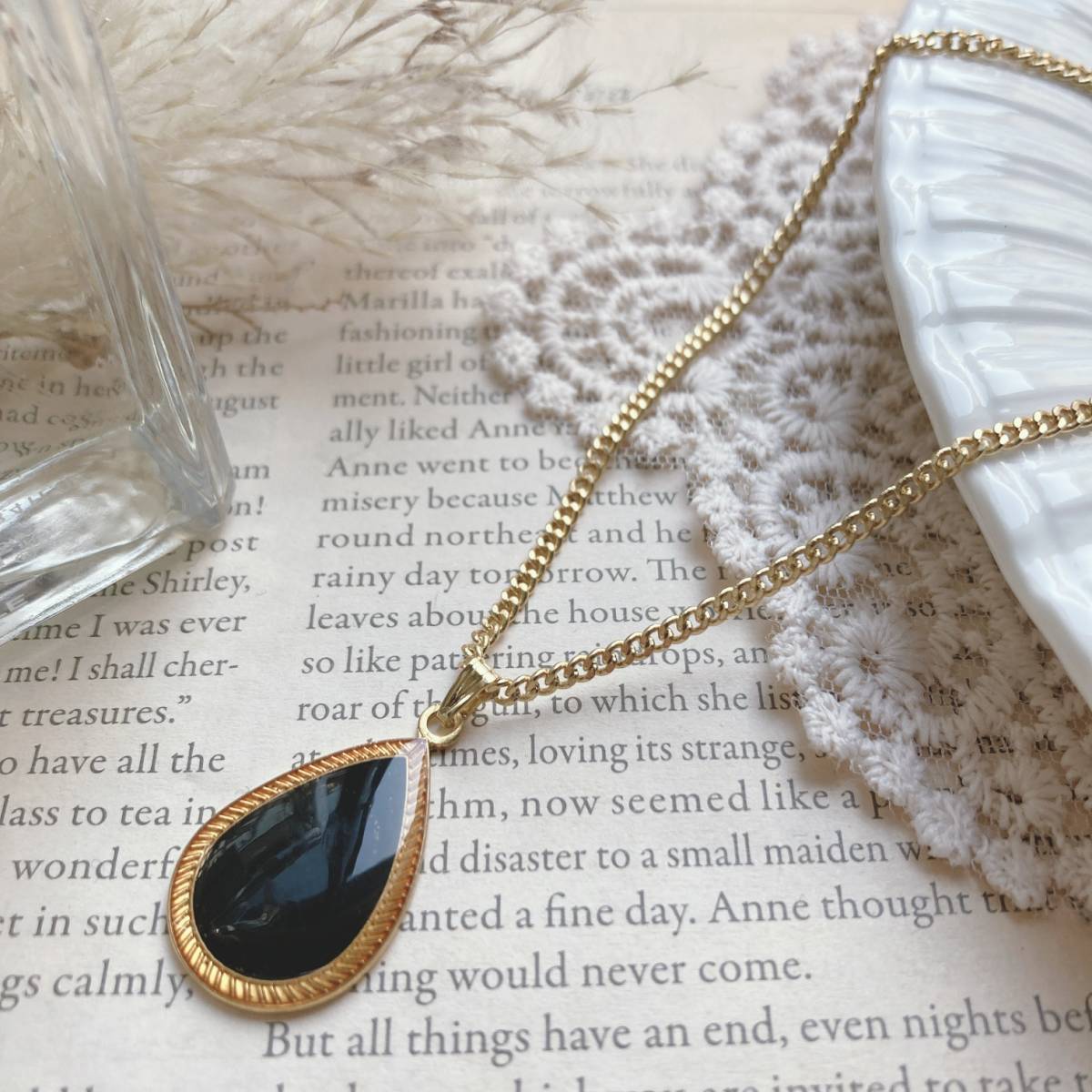 ヴィンテージネックレス ロングネックレス ブラック 黒 ドロップ☆Vintage jewelry accessories A0932拍卖