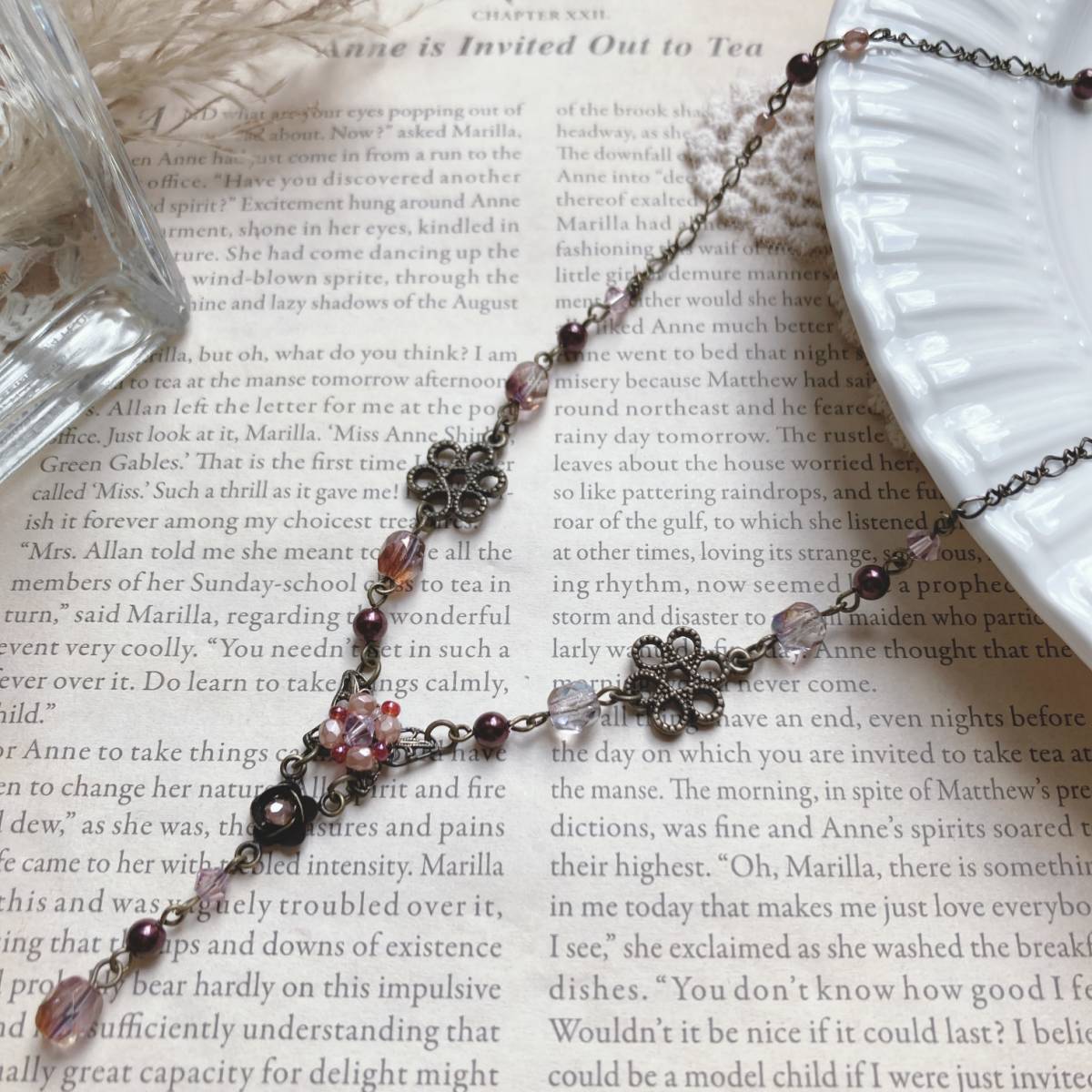 アンティーク調ネックレス スウィート ローズ ボルドー パール 金古美 吉田アクセサリー☆Vintage jewelry accessories k0031拍卖