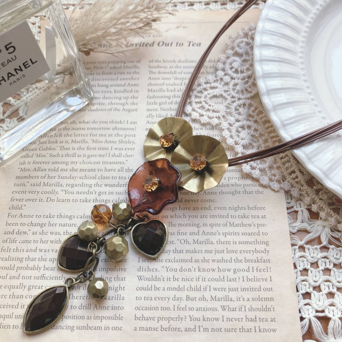 アンティークネックレス ゴールド オレンジストーン ワイヤー ブラウン 金古美 ハート 個性的☆Vintage jewelry accessories k0045拍卖