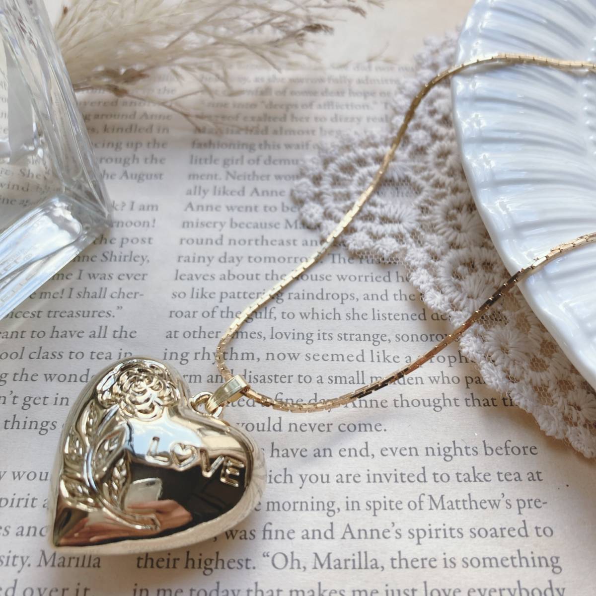 ネックレス ロング ゴールドカラー ハート ローズ バラ LOVE 美品 ハートペンダント☆Vintage jewelry accessoriesk0085拍卖