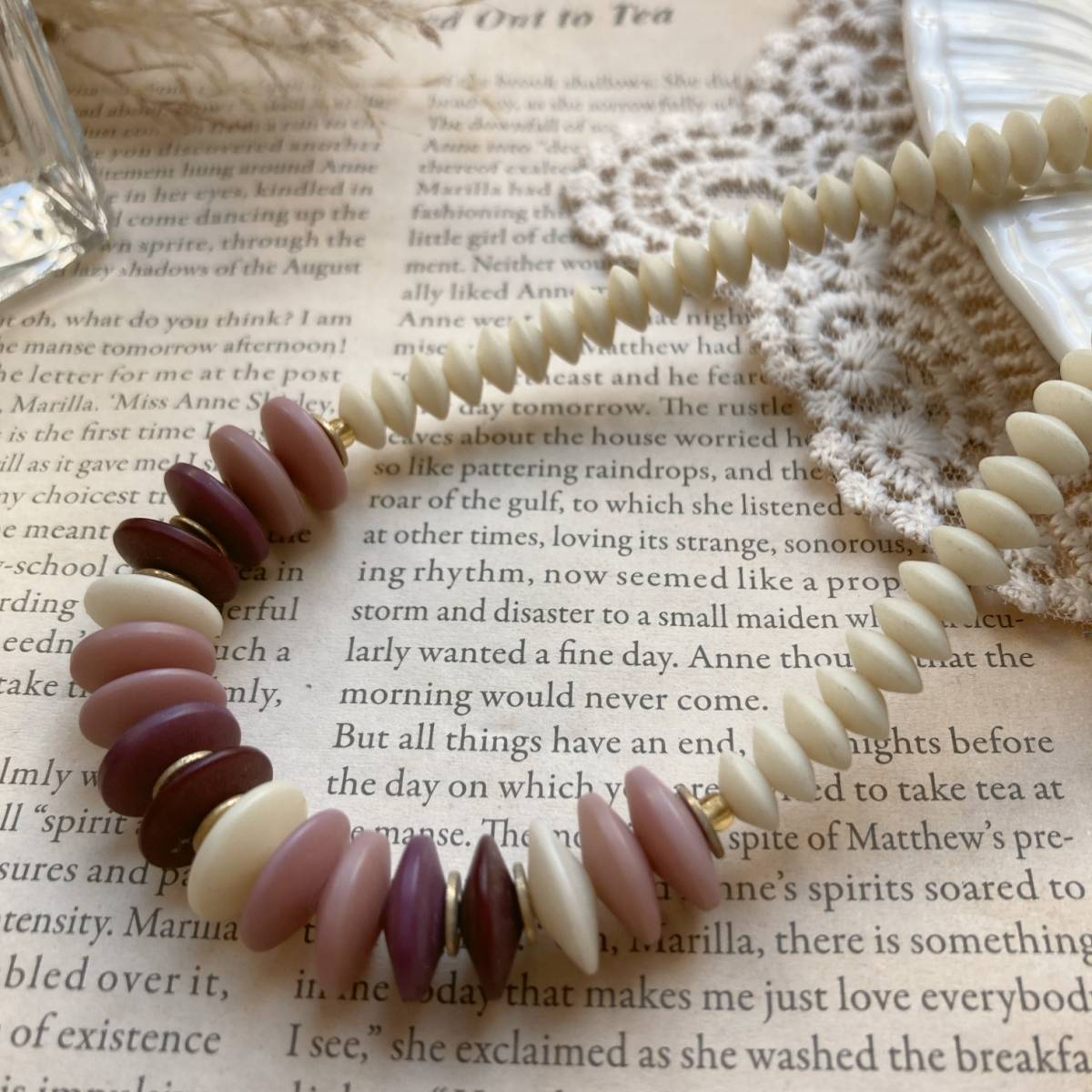 ヴィンテージネックレス ビーチジュエリー ショート ライラック レトロ レア 40cm☆Vintage jewelry accessories k0109拍卖