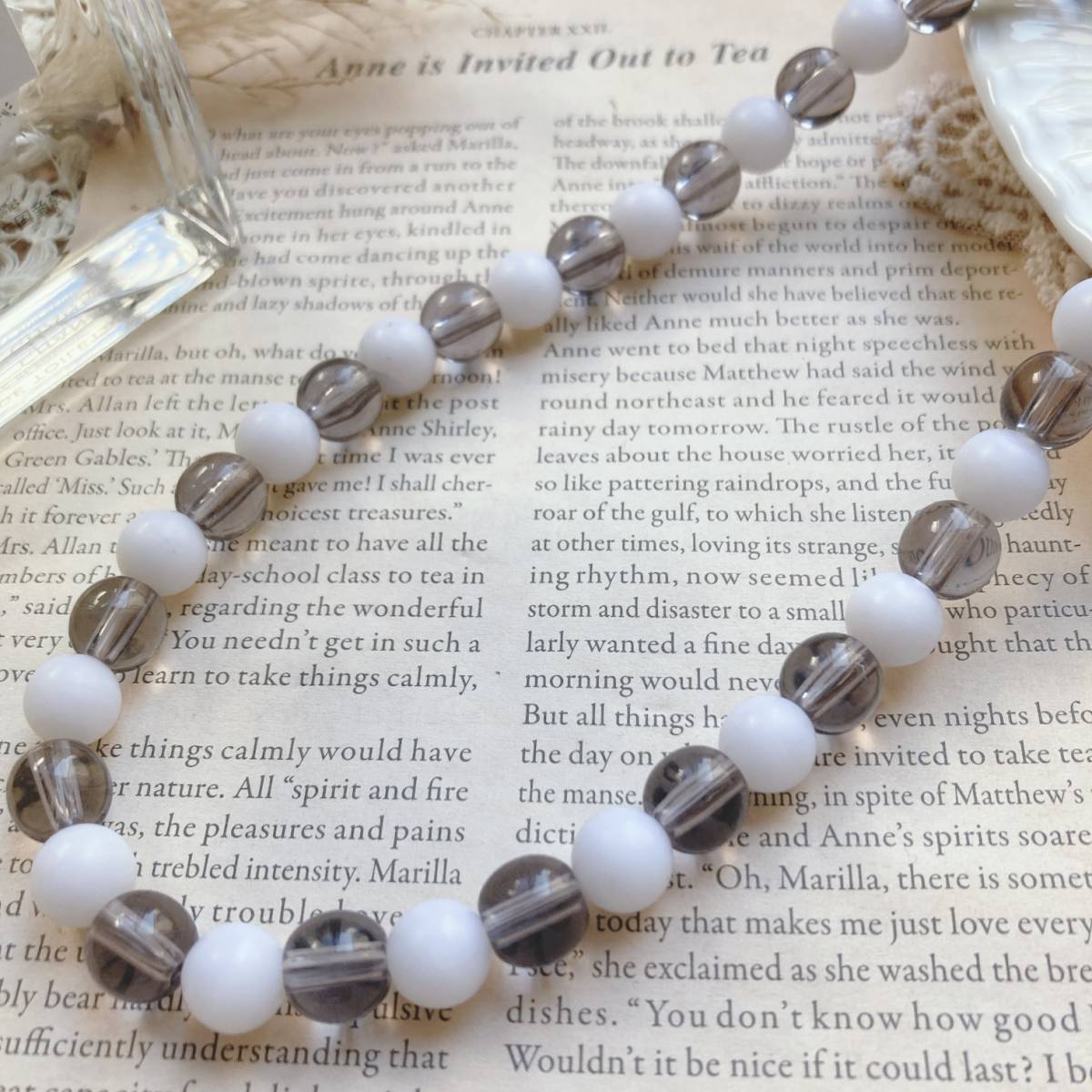 ロングネックレス 大粒 アクリル 64cm ホワイト グレイ シルバー☆Vintage jewelry accessories k0124拍卖