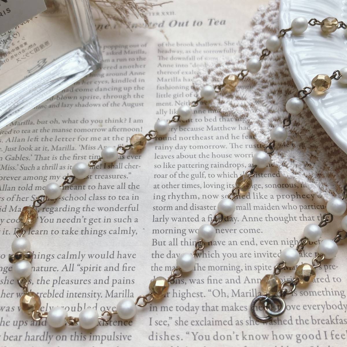 ヴィンテージロングネックレス 82cm ベビーパール 5㎜ ゴールド ビーズ 軽量☆Vintage jewelry accessoriesk0156拍卖