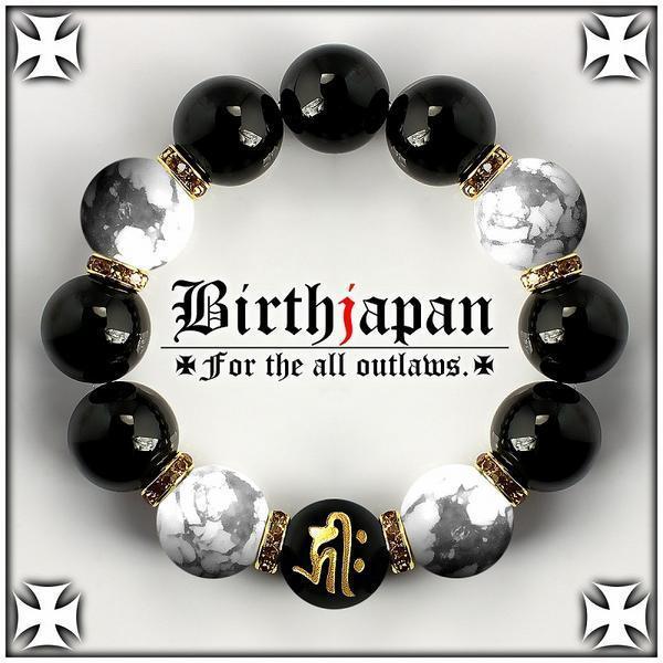 18mm ロンデル×オニキス ハウライト数珠ブレスレット ヤクザ拍卖