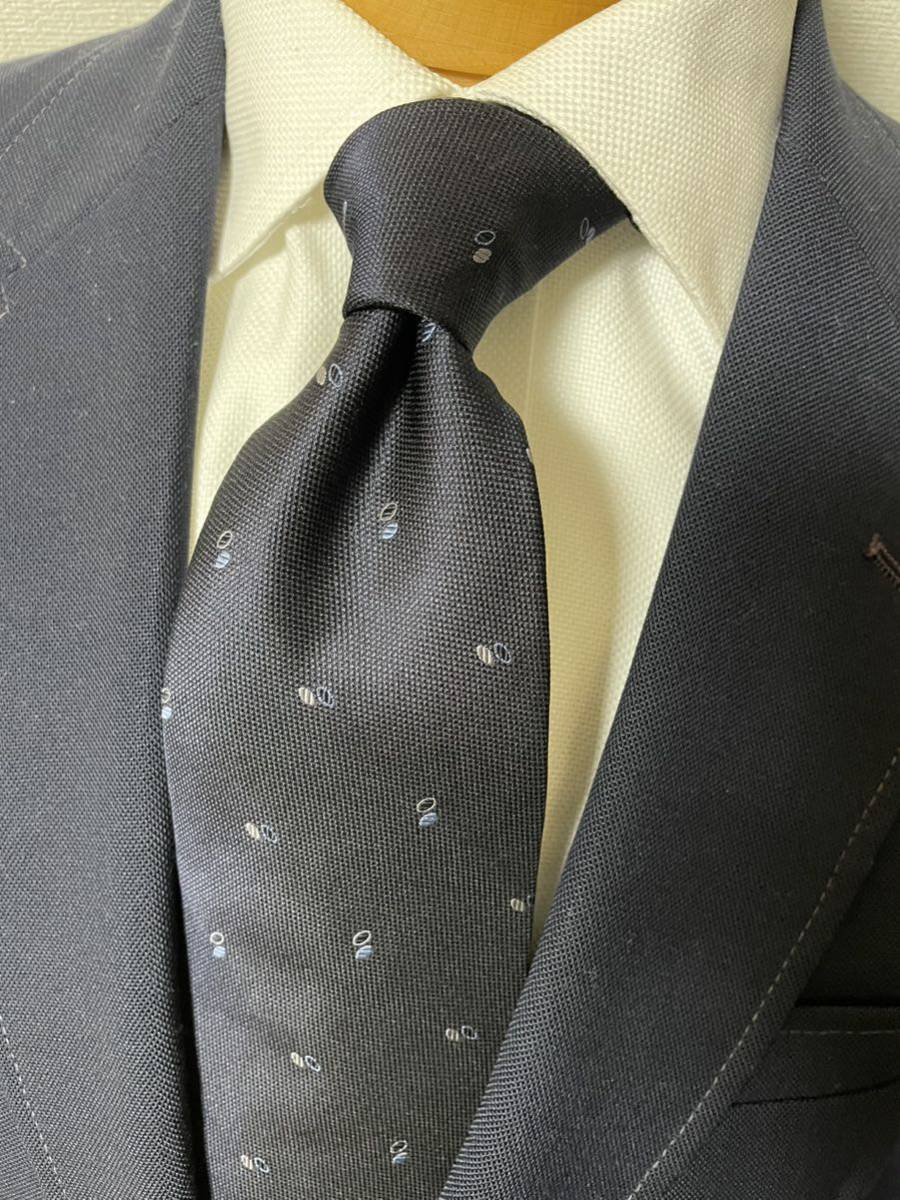 【未使用】CHAPS ラルフローレン濃いネイビー小紋柄ネクタイ 日本製 大剣約9.5cm 紺色拍卖