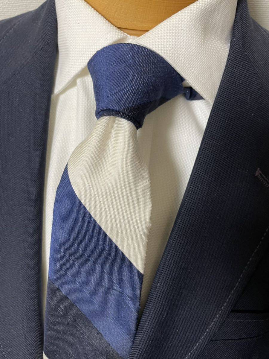 【未使用】J.PRESS ストライプ ネクタイ シルク100%日本製 ブルーホワイト系大剣約8.5cm拍卖
