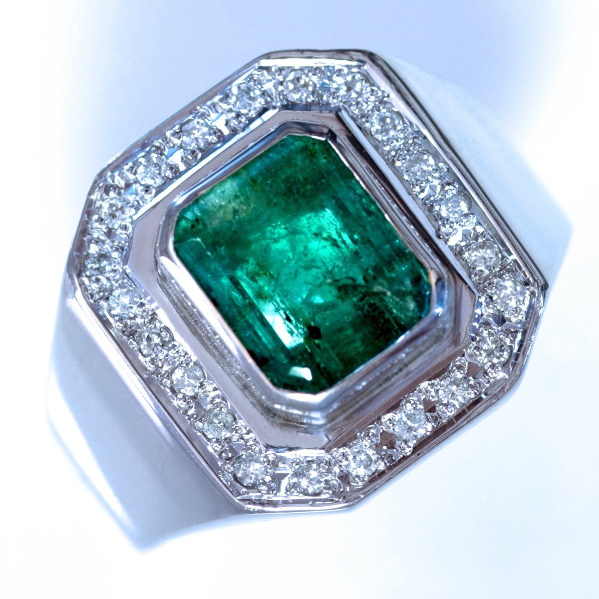 F3396 コロンビア産 美しいエメラルド3.00ct 天然上質D0.22ct 最高級Pt900無垢セレブリティユニリング 19号 重量26.0g 縦幅16.7mm拍卖