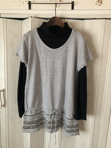 ◆半袖ニットチュニック/グレー系/LL◆sp拍卖
