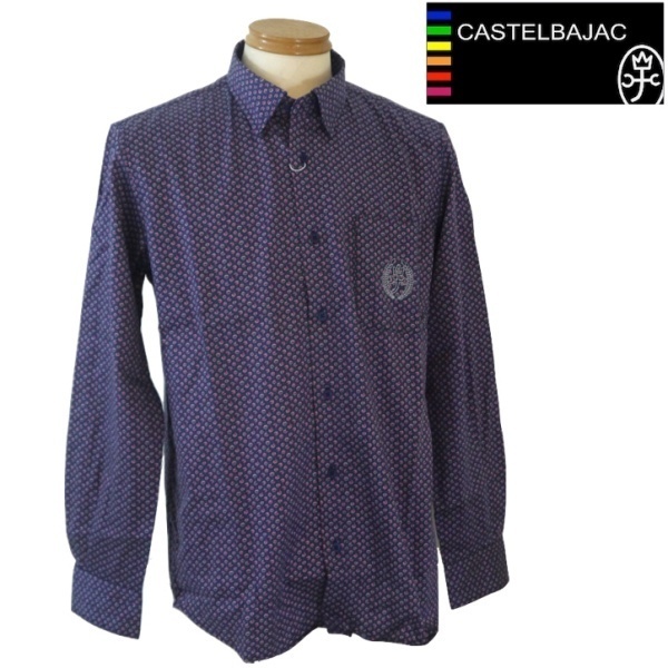 【SALE】カステルバジャック/CASTELBAJAC 小柄長袖シャツ 48/Lサイズ 119-ネイビー系拍卖