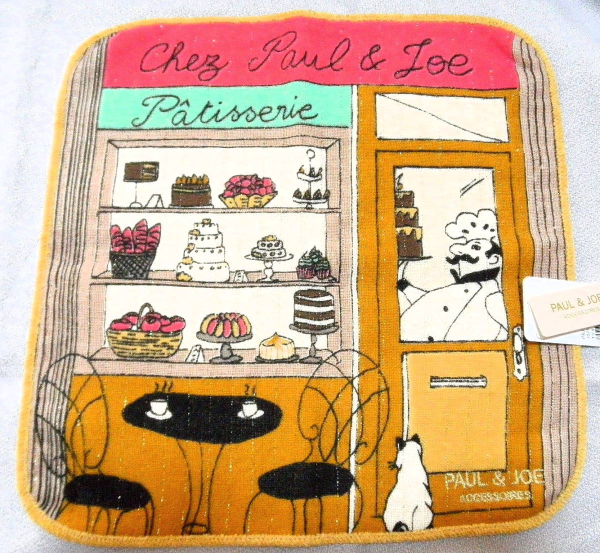 新品 即決 PAUL&JOE 猫とカフェテリア タオル ハンカチ ポールアンドジョー アクセソワ 25cm×25cm パイル ガーゼ 未使用 送料140円から拍卖
