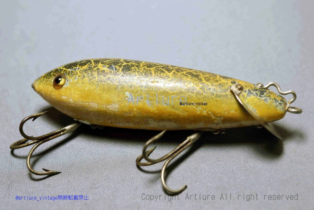 VINTAGE WOODEN LURE HEDDON HEDDON CRAB WIGGLER #1800 1915~ GLASS EYES(7277-62 )USA MADE #OLDLURE #ARTLURE_VINTAGE 拍卖