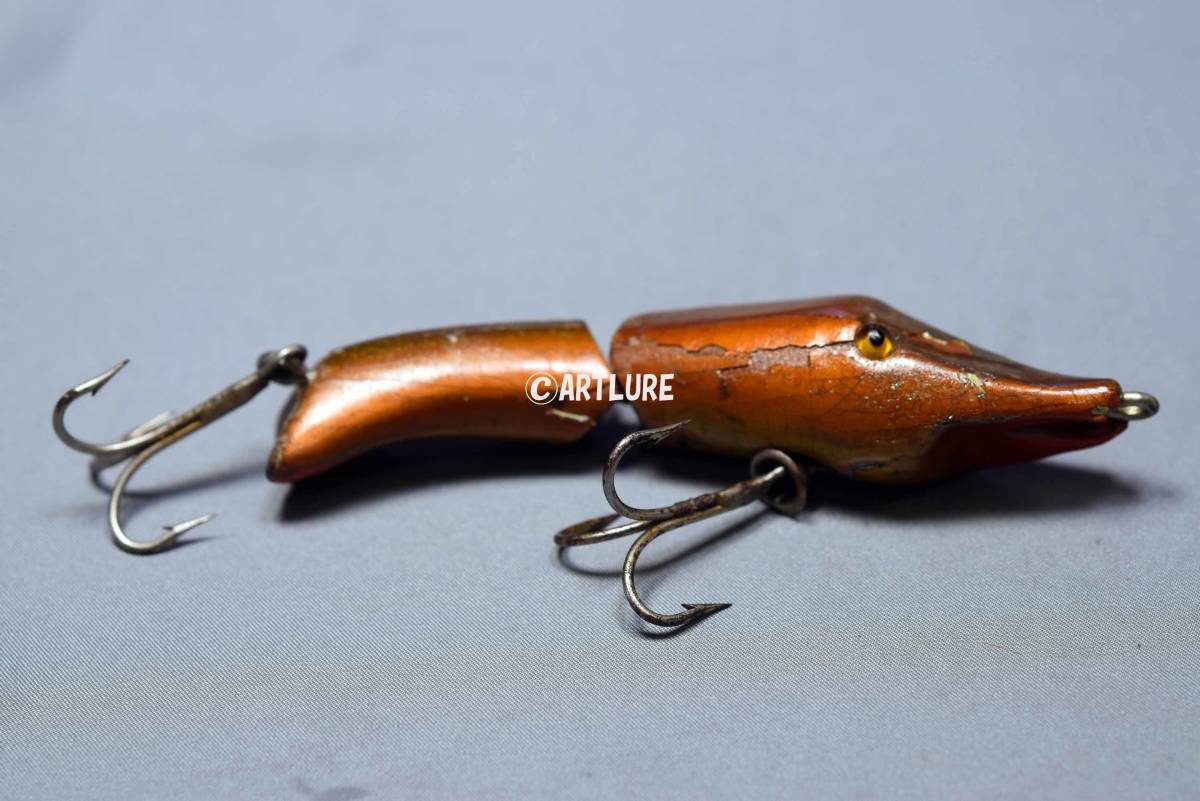 オールド珍品希少面白ルアーコレクション SHAKESPEAR DARTING SHRIMP 1928-29 WOODEN LURE GLASS EYES  VINTAGE LURE (A125-124)USA 拍卖