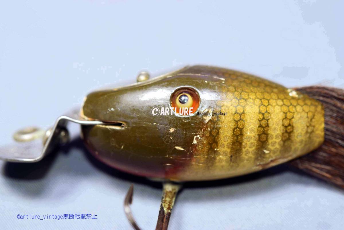 オールド珍品希少面白ルアーCCB.CO GARETTO IND. DINGER WOODEN LURE GLASS EYES C1939 VINTAGE LURE (4724-222)USA #OLDLURE #ARTLURE_拍卖