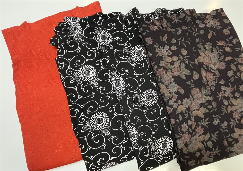 花とら●リサイクル道中着 羽織 4枚まとめて 菊唐草 雲ちりめん 更紗風 ふくれ織 着用可能 リメイク 素材 240104拍卖