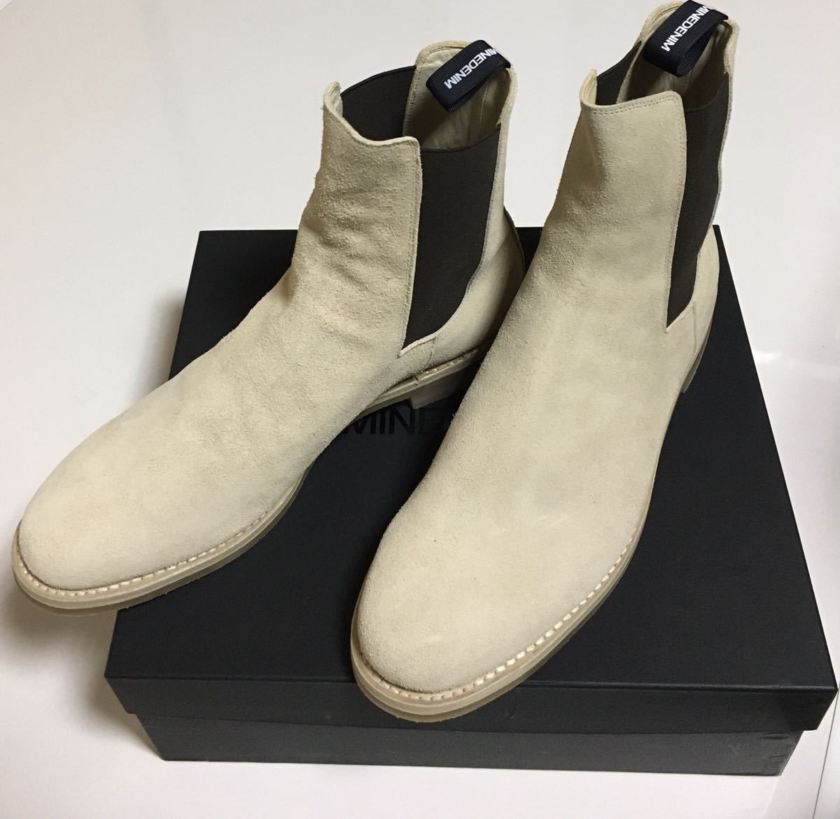 MINEDENIM スウェード サイドゴア ブーツ 43 新品 beige マインデニム Suede Leather Side Gore Boots レザー チェルシー ベージュ拍卖