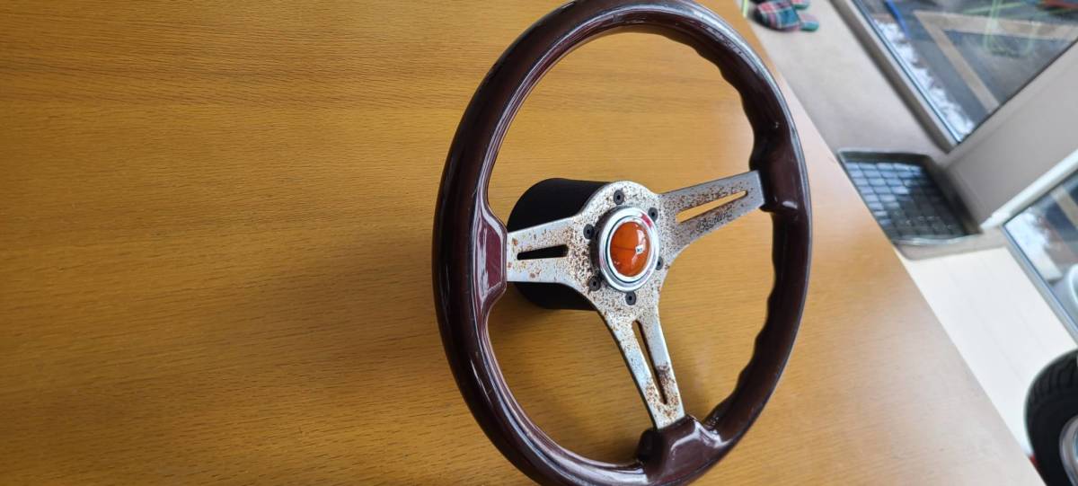 メーカー不明 ウッド製ステアリングハンドル33㎝ トヨタ GX90用ボス付 当時物  売り切ります拍卖