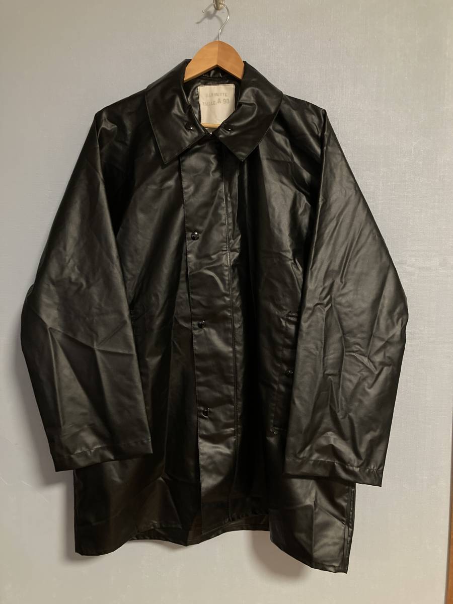 ★美品 レア 希少 BARMETTE社製 フランス軍 PVCラバー オーバーコート A90 ブラック ミリタリー フレンチ ユーロ ジャケット レインコート 拍卖