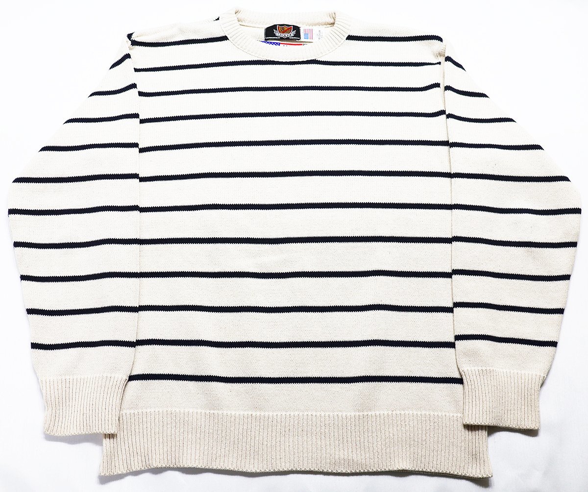 Brimwick (ブリムウィック) Striped Crew Cotton Knit / ストライプ柄 クルーネック コットンニットセーター 極美品 ナチュラル size M拍卖