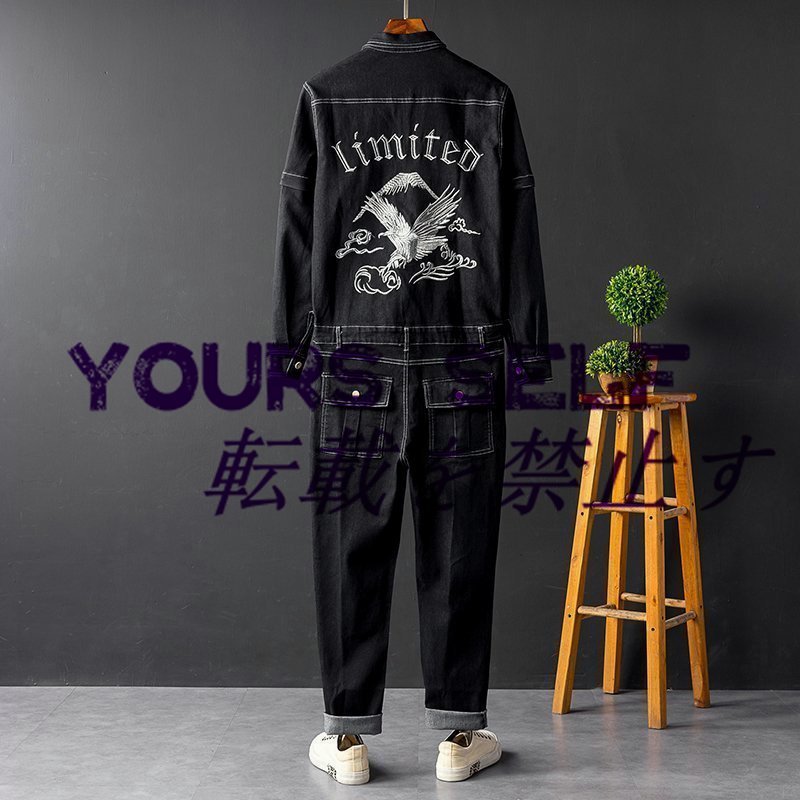 つなぎ 作業服 デニム オールインワン つなぎ オーバーオール ペインターパンツ 長袖 カーゴ サロペット刺繍 袖取り外し可能 拍卖