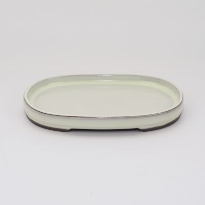 盆栽鉢 萬古焼 小判水石 クリーム 5号 幅15.8cm×奥行10.5cm×高1.7cm 陶器 受け皿 ミニ盆栽 盆栽鉢 盆栽妙拍卖