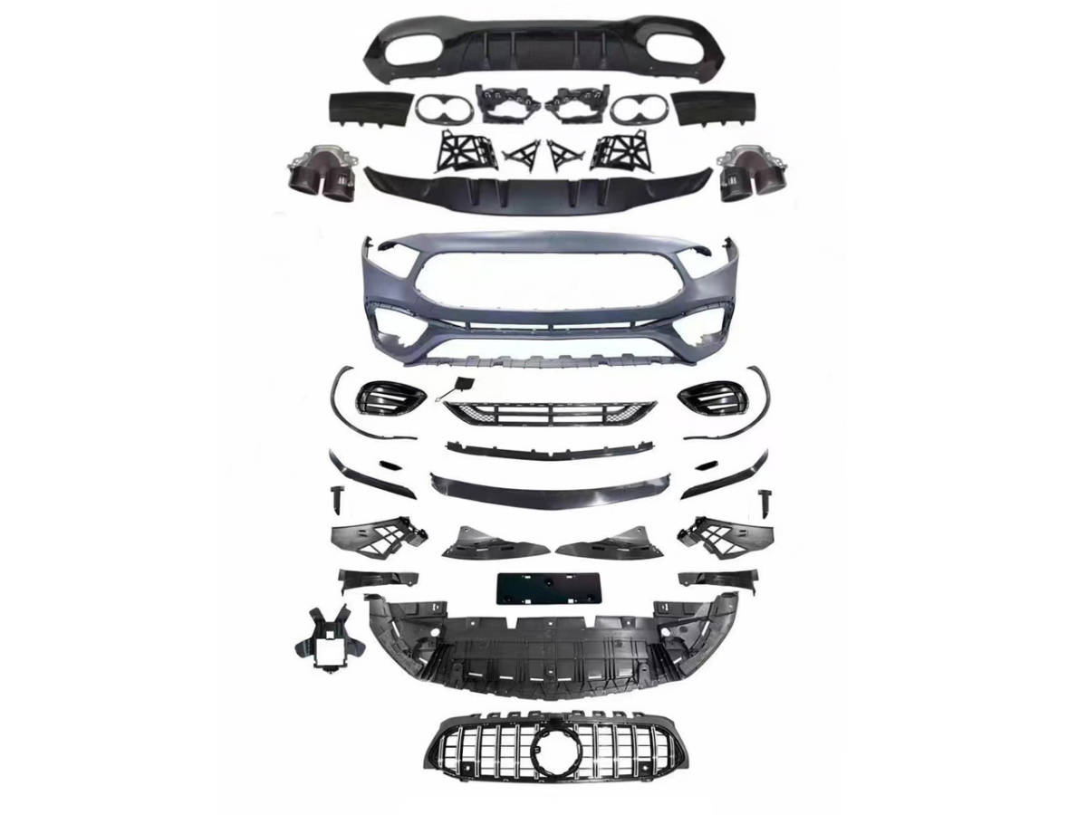 明日着 W177 フロント バンパー グリル リアディフューザー マフラーカッター A45type ベンツ Aクラス AMGライン用 セダン 即納 エアロ拍卖