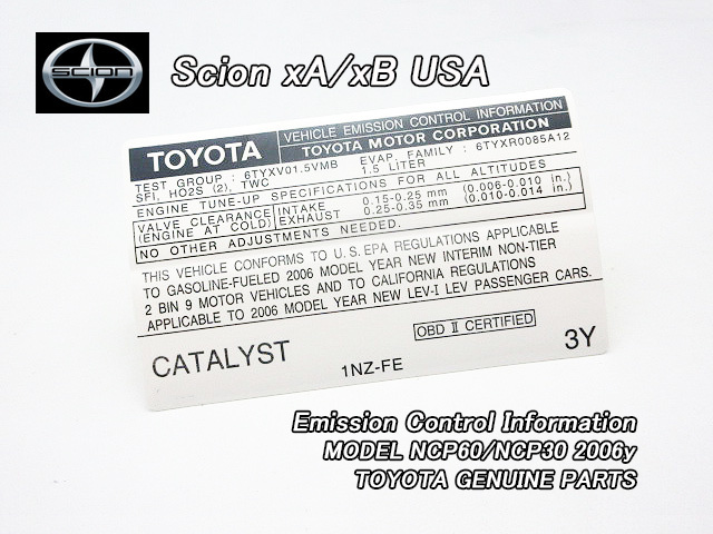イストbB/SCION/NCP60NCP30サイオンxA.xB純正USラベルEmissionControl(06yモデル)/USDM北米仕様USAエミッションコントロール米国ステッカー拍卖