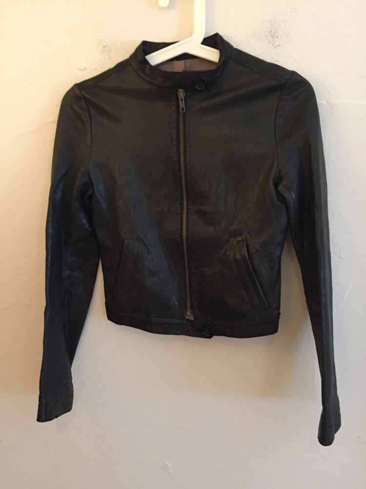 中古 Ehchantment ルシェルブルー 羊革 レザー ジャケット ブラック サイズ38拍卖