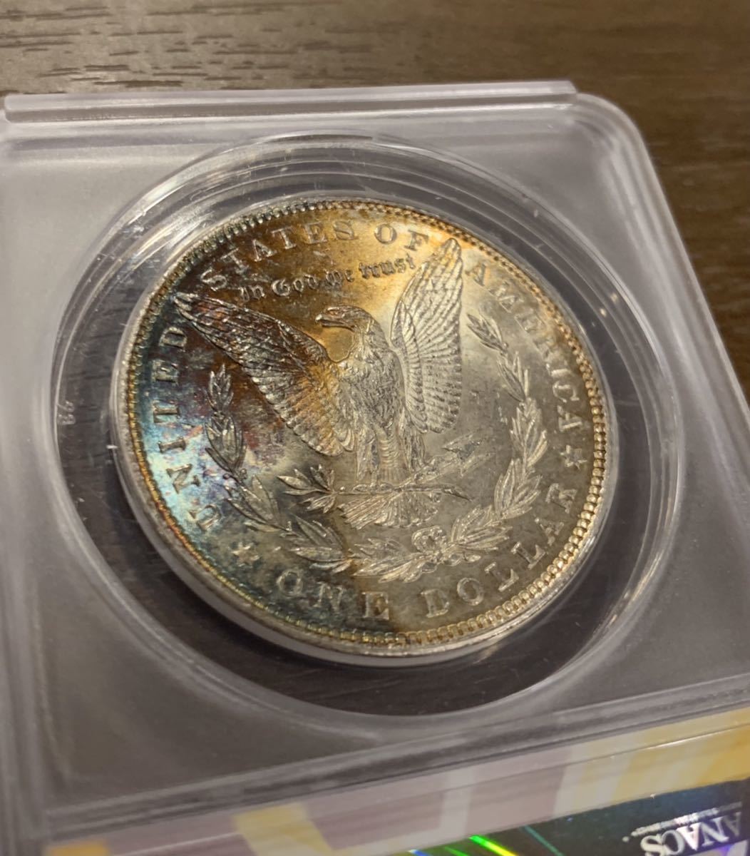 【両面・レインボートーン】ANACS鑑定MS62 1896年 モルガンダラー モーガンダラー 銀貨 シルバー アンティークコイン アメリカ 米国造幣局拍卖