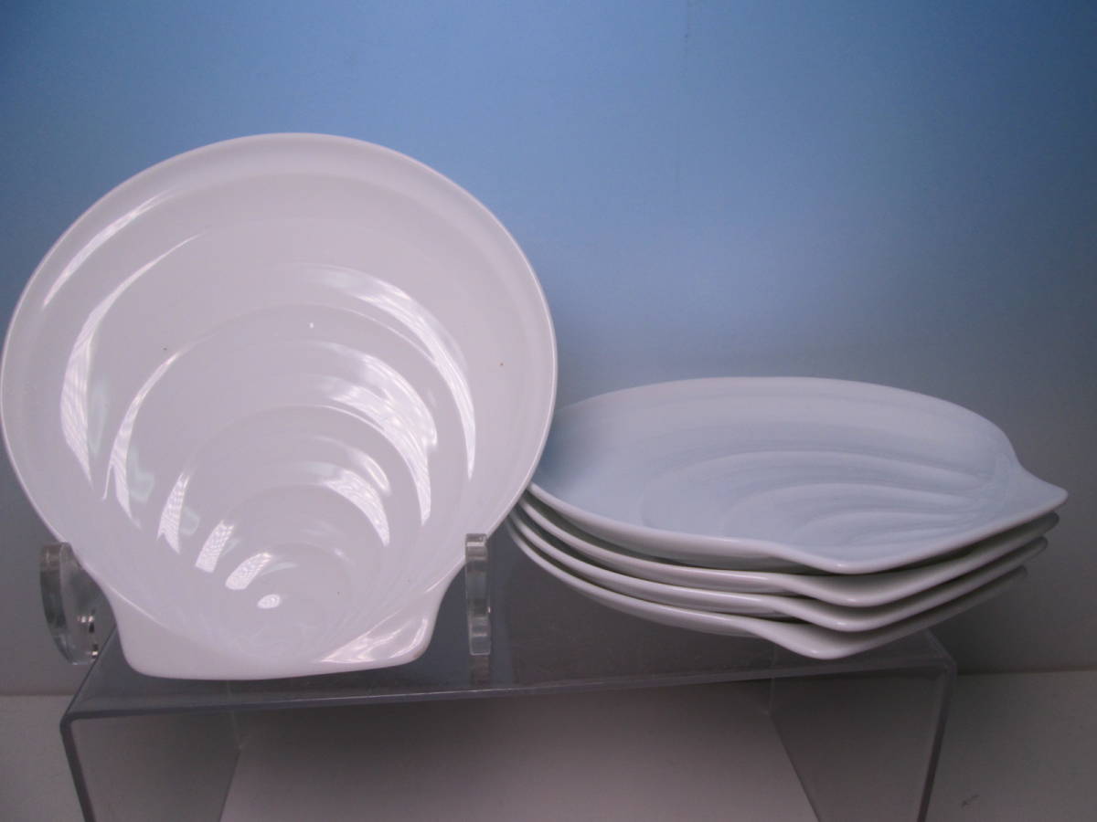 ☆お料理屋さんの器 前畑陶器 UTSUWAKAN 器館 白磁 シェル形皿 五枚 箱無拍卖