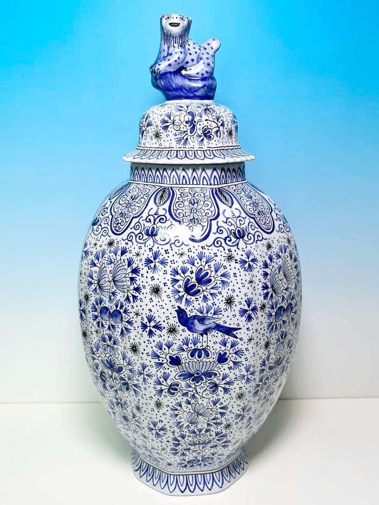 ☆名品 西洋アンティーク・ FRANCE製 Geo MARTEL ジオマルテル 手描き 花鳥図 蓋付飾り壺 H47cm HAND painted 拍卖